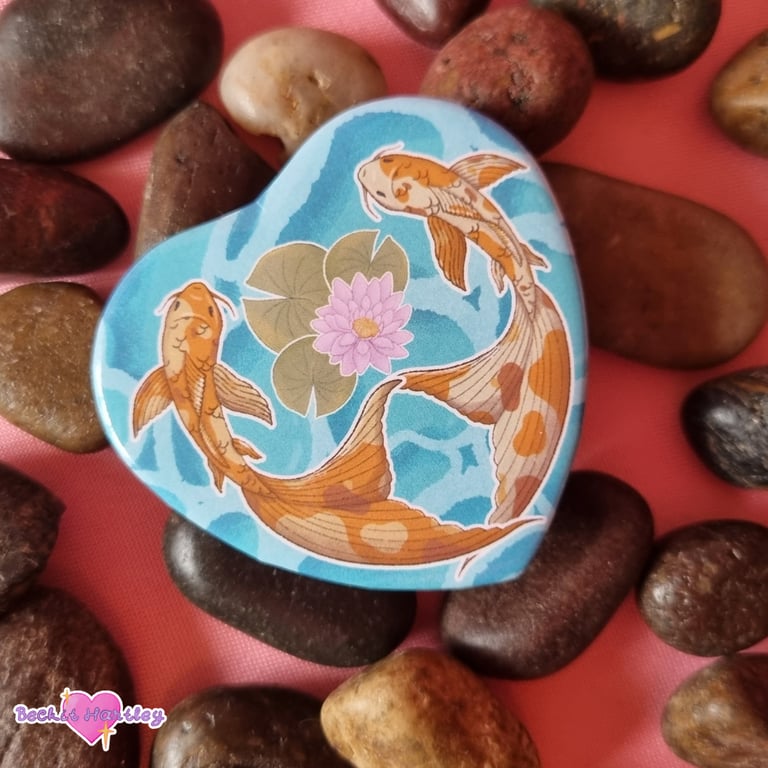Koi Pond Heart Button Badge - Button Badges - Accessories