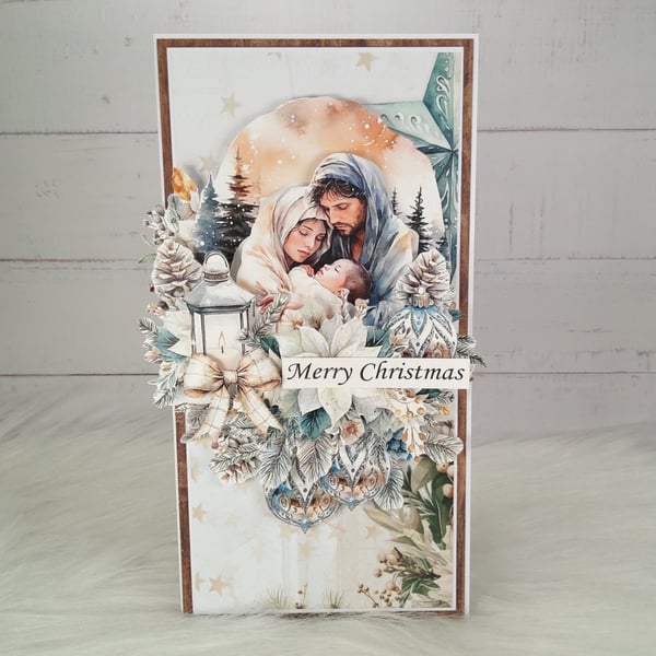 Handmade Nativity Christmas Card (114) Merry Christmas - Luxury Christmas Card.