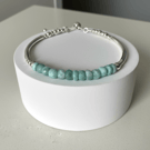 Larimar Sterling Silver Noodle Bracelet with Heart Charm & Slider Clasp