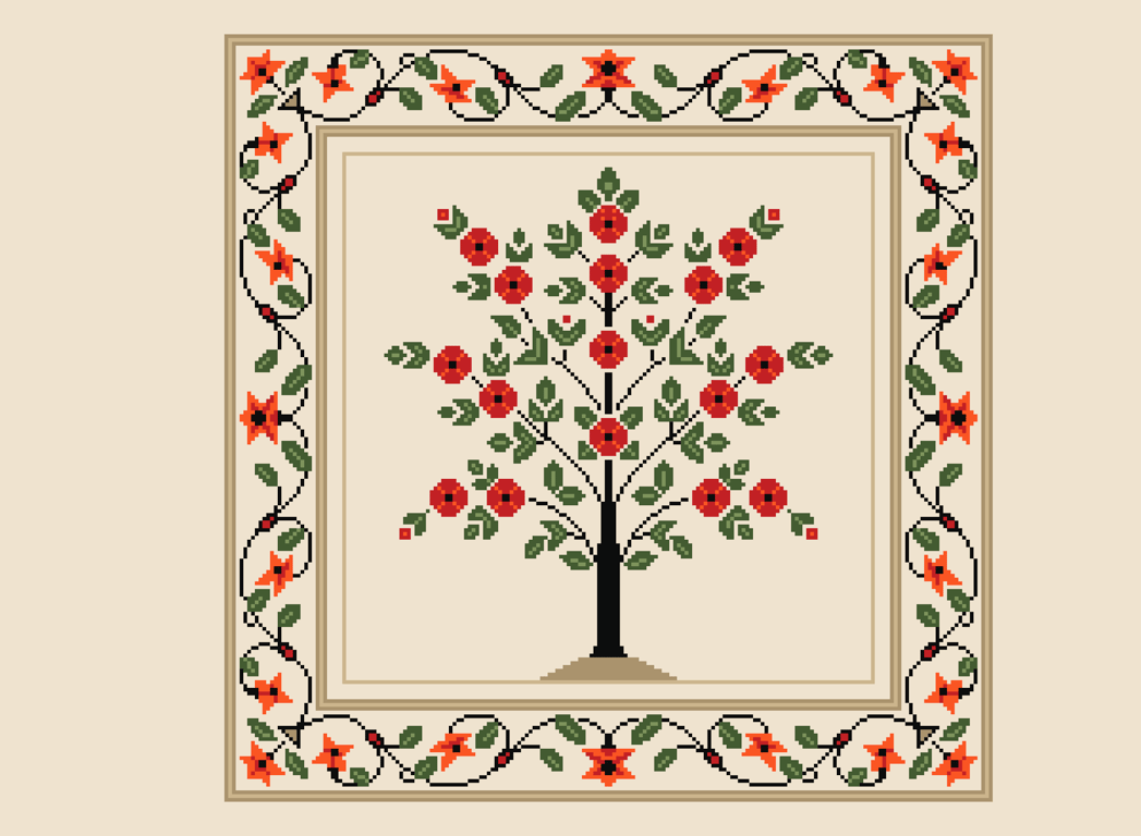 214 Cross Stitch Pattern Flowers of India, inlaid marble column of the Red Fort