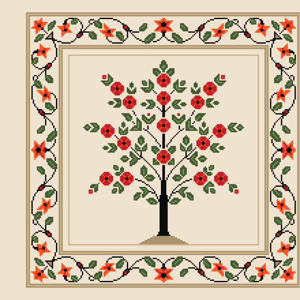 214 Cross Stitch Pattern Flowers of India, inlaid marble column of the Red Fort