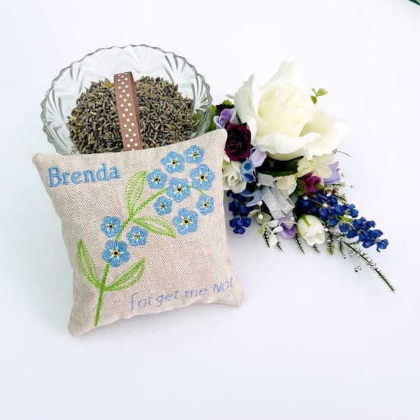 Forget Me Not Linen Lavender Bag