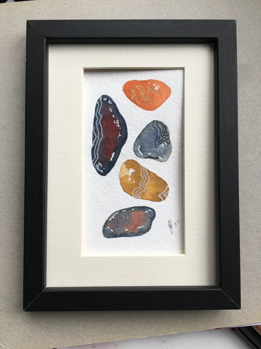 Patterned pebbles watercolour original 
