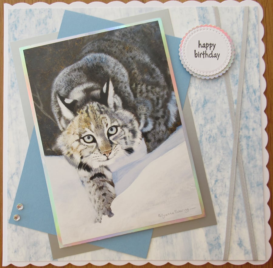 Lynx In The Snow - 8x8" Birthday Card