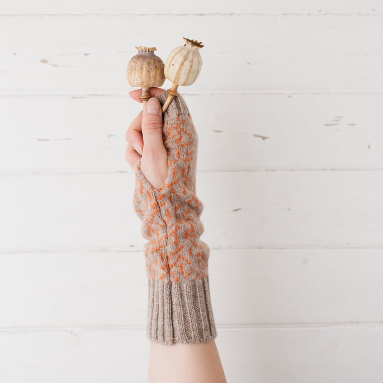Scatter fingerless gloves - cobble and orange soda