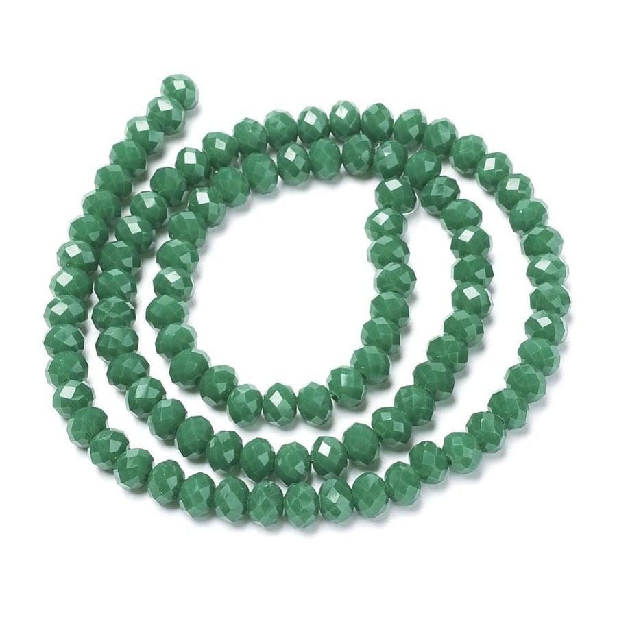 Czech Crystal Dark Green 4mm x 6mm Faceted Rondelle Beads, Opaque, Strand of 110