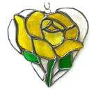 Yellow Rose Heart Suncatcher Stained Glass