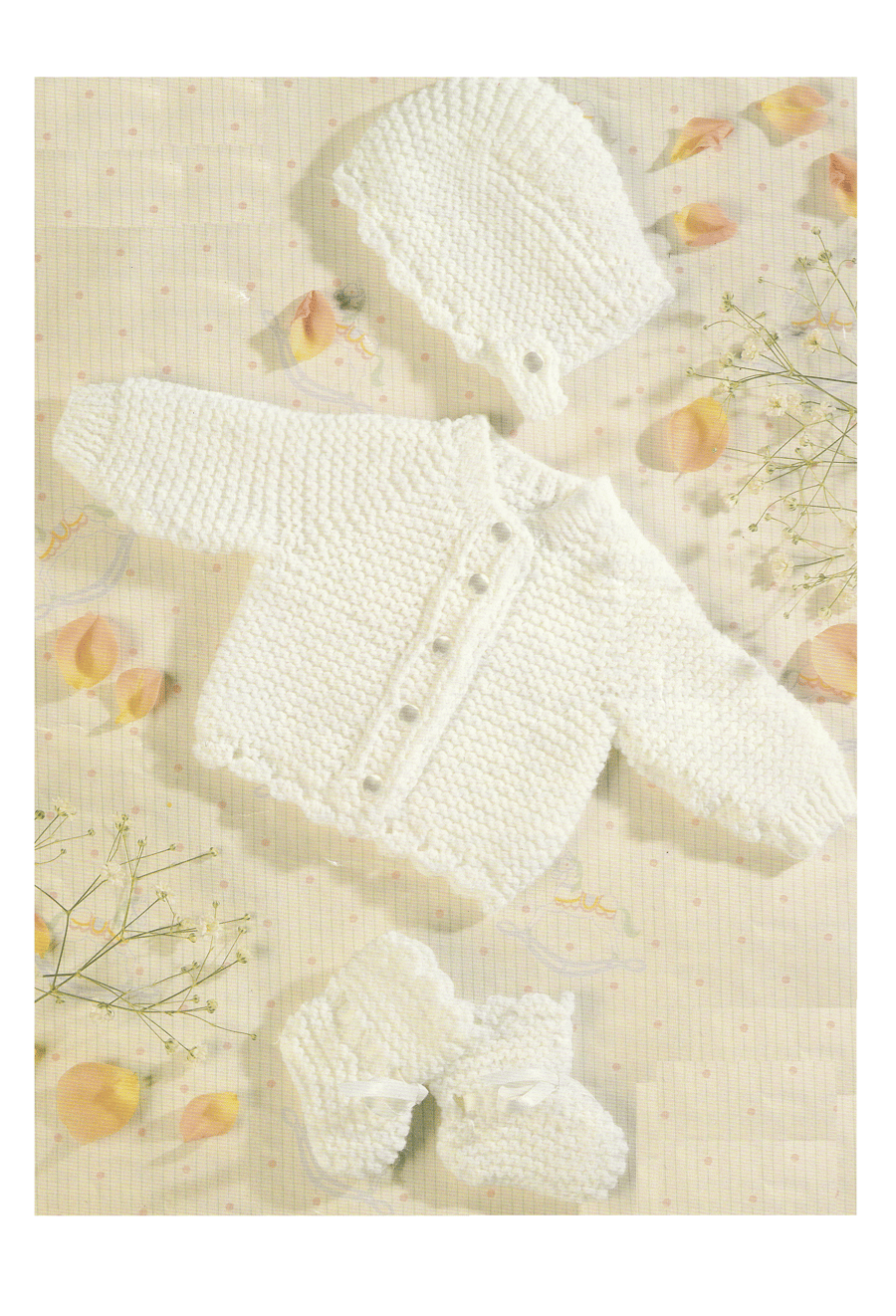 VINTAGE KNITTING PATTERN White Garter Set for Baby