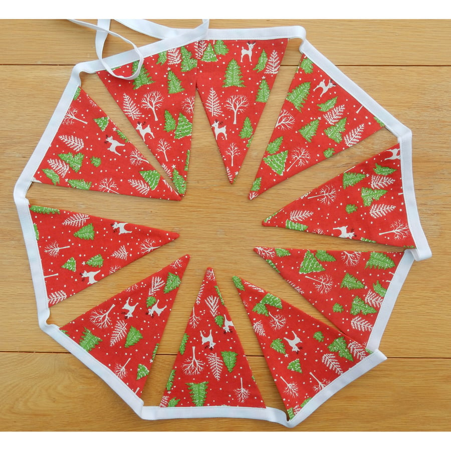 Christmas bunting red and white deer and trees