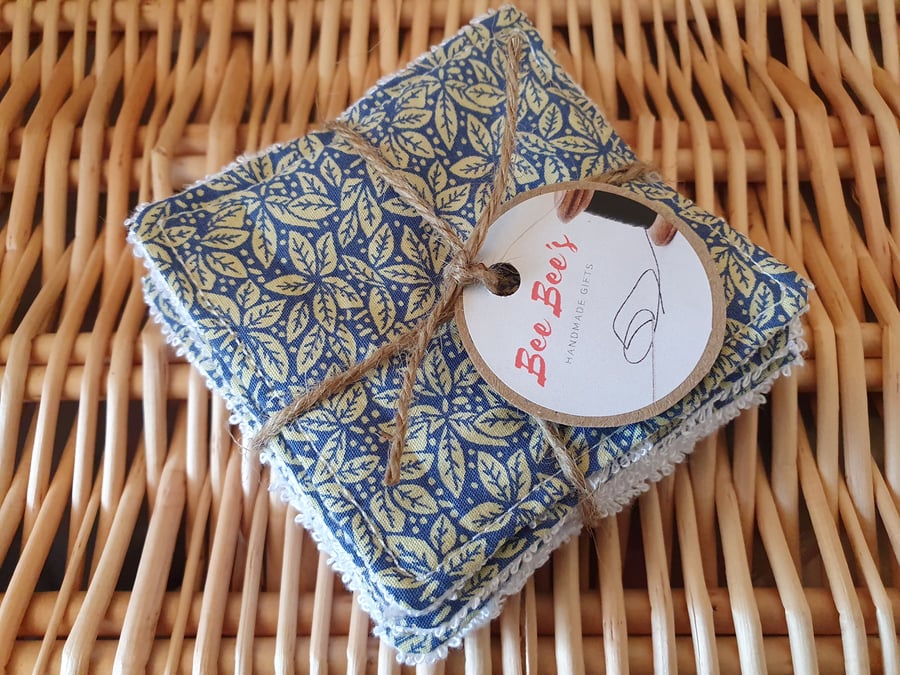 7x Blue Leaf 3x3inch Reusable Fabric Wipes 