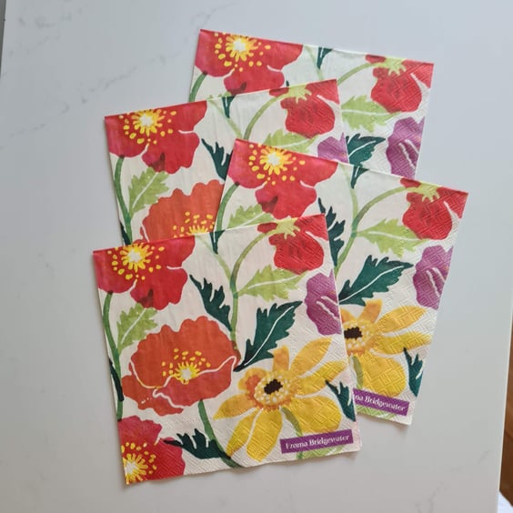4 Paper napkins for decoupage Emma Bridgewater cosmos and poppies design