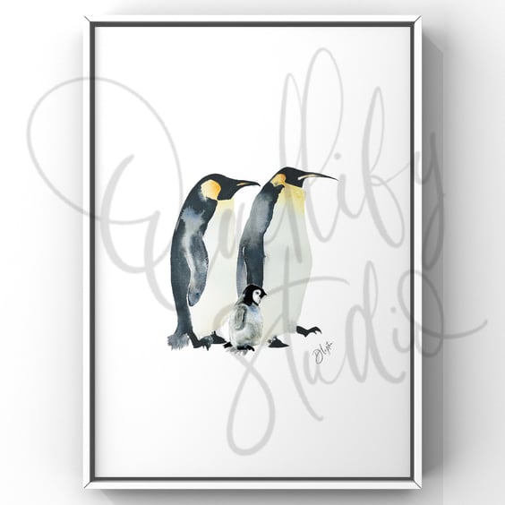 Watercolour Print Penguins Bomber, Beaky And Zip 