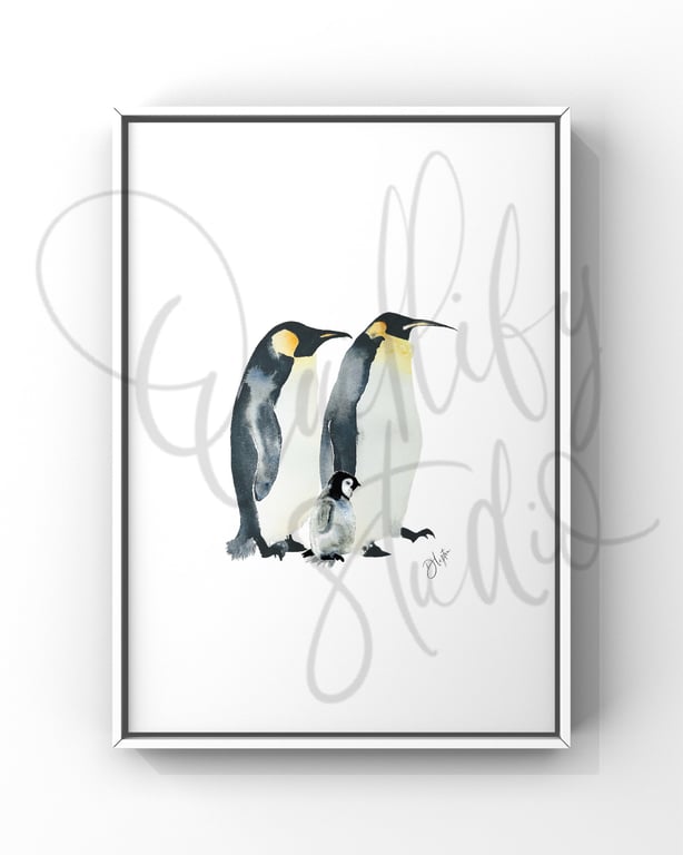 Watercolour Print Penguins Bomber, Beaky And Zip 