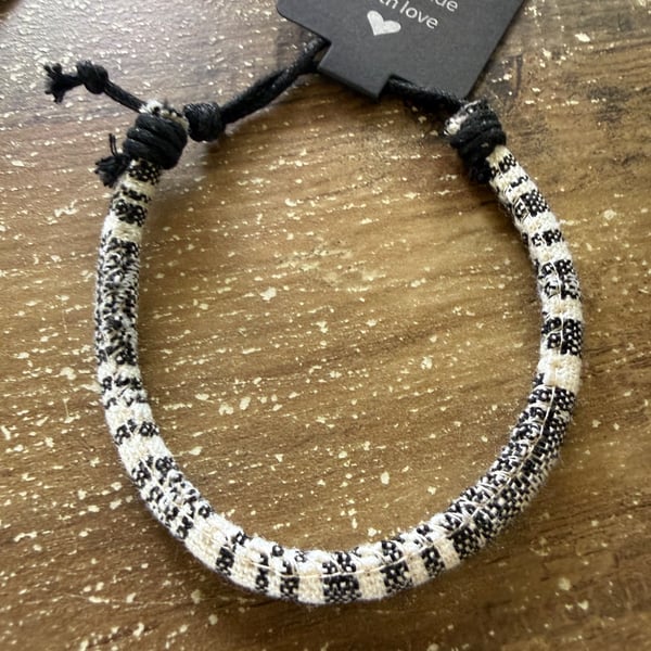 Handmade Black & White Woven Cord Bracelet