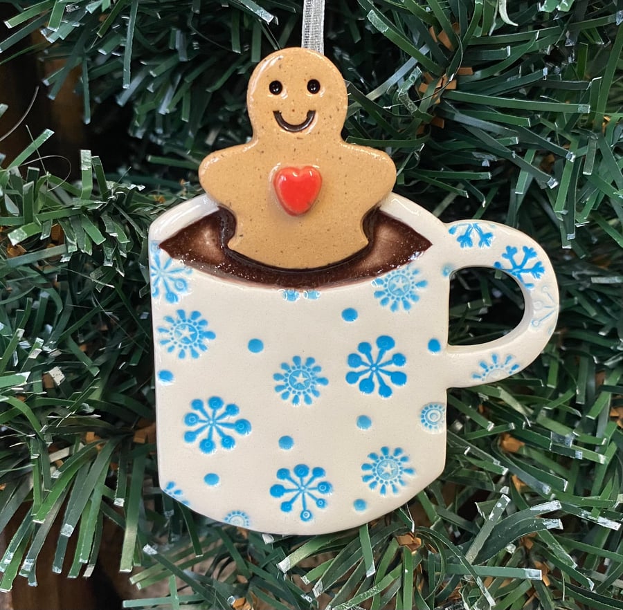 Ceramic Christmas decoration gingerbread man in a mug 