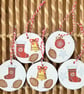 Set of 5 Christmas tree decorations, festive wooden ornaments, baubles or tags - Image 1