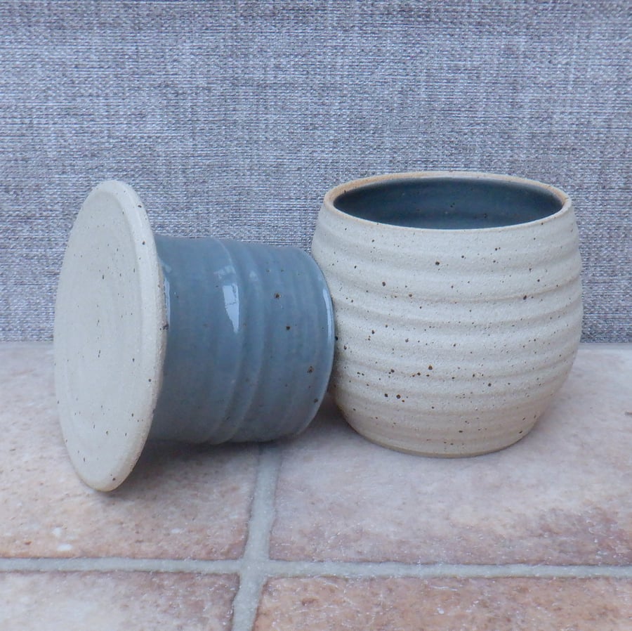 French butter dish crock keeper hand thrown stoneware handmade pottery ceramic