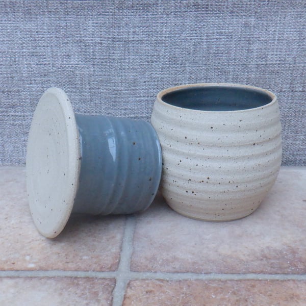 French butter dish crock keeper hand thrown stoneware handmade pottery ceramic