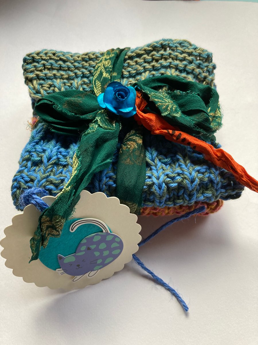 2 hand knitted cotton dishcloths