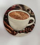 Coffee cup beans cinnamon wooden set of four coasters for hot or cold drinks