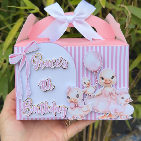 6 Personalised Duck theme party boxes, party bags