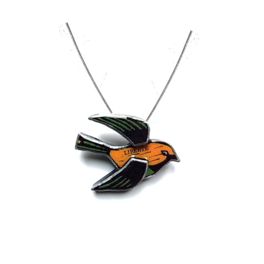 Customisable Liberty Yellow & Green Bird Resin necklace by EllyMental