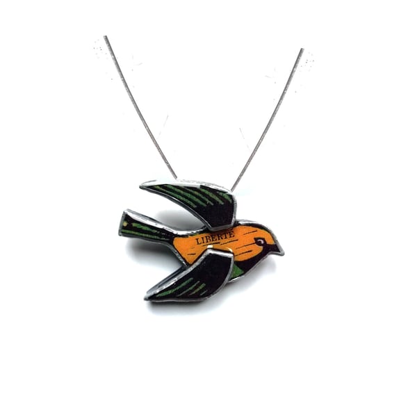 Customisable Liberty Yellow & Green Bird Resin necklace by EllyMental