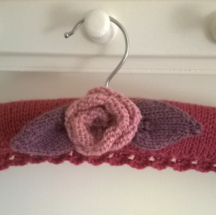 Hand knitted lacy rose coat hanger Folksy