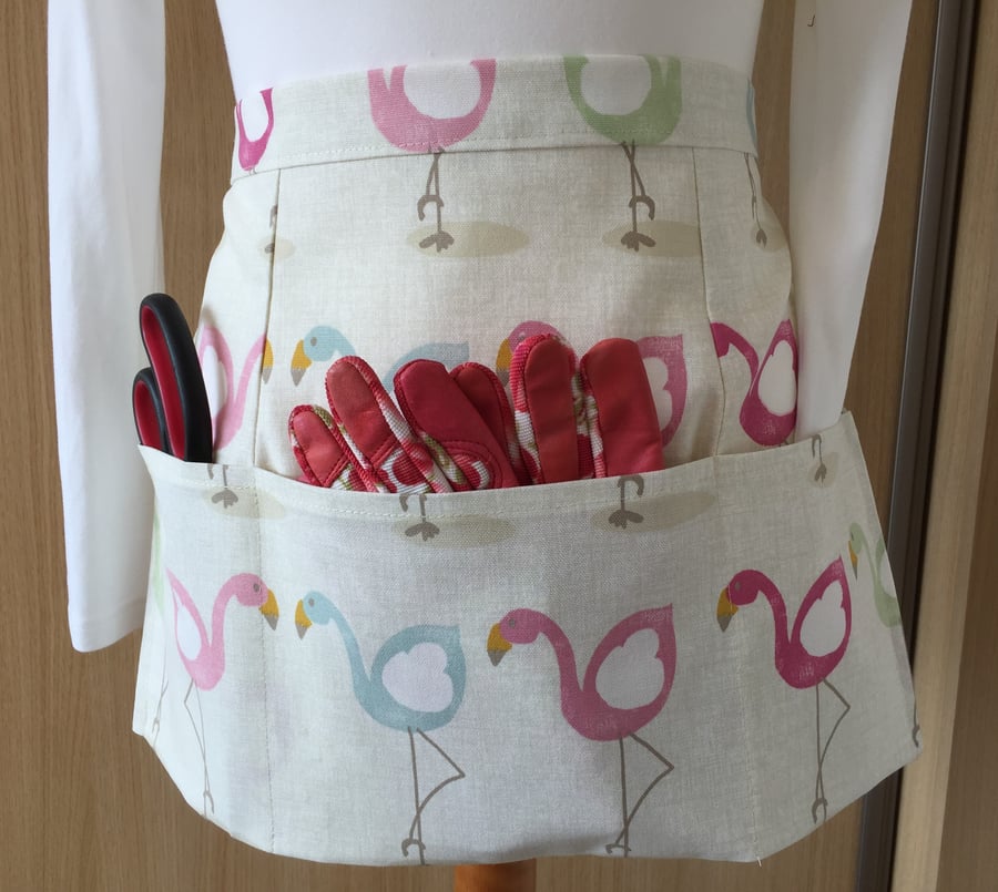 Gardening apron, Craft apron, Half apron, Flamingo apron