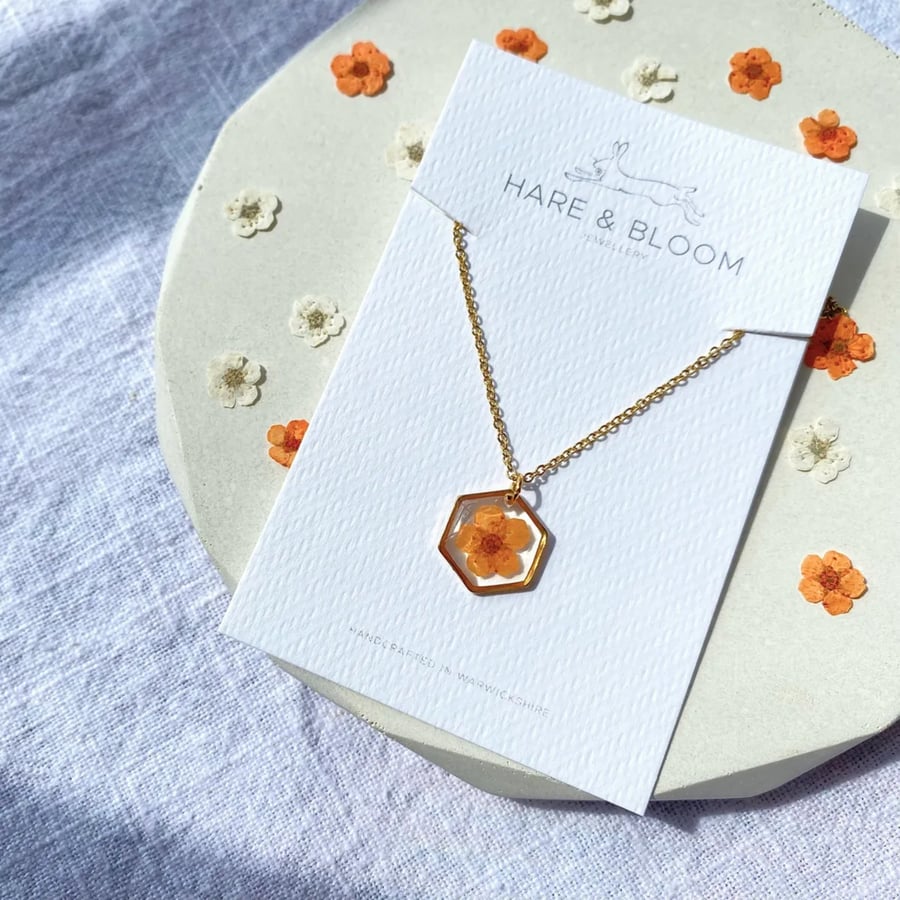 Pressed Orange Blossom Necklace in Gold