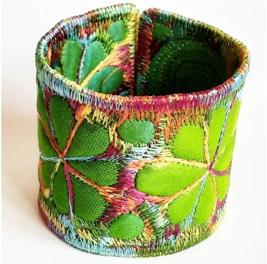 Cuff - Fabric Bracelet with Free Machine Embroidery 