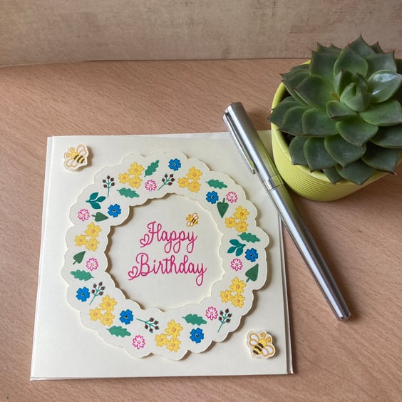 Summer Birthday Card - Happy Birthday - blank card with bees - keepsake card