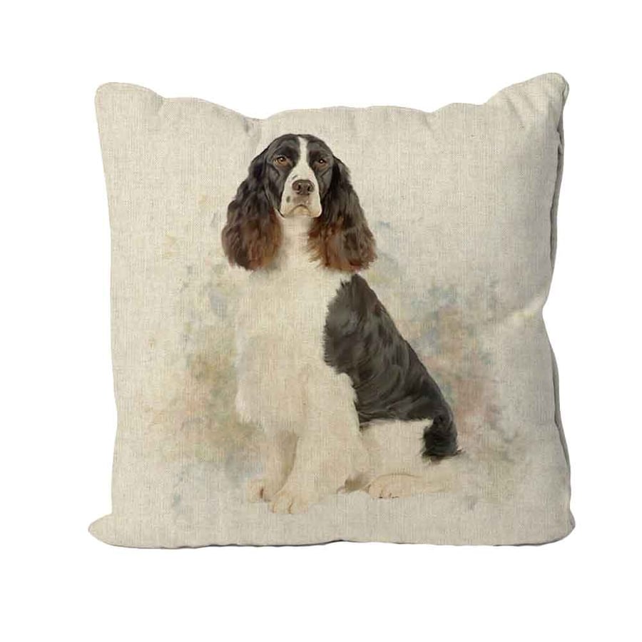 Handmade Springer Spaniel Dog Cushion-Linen. Size 40x40cm- (16"x16") CUS134