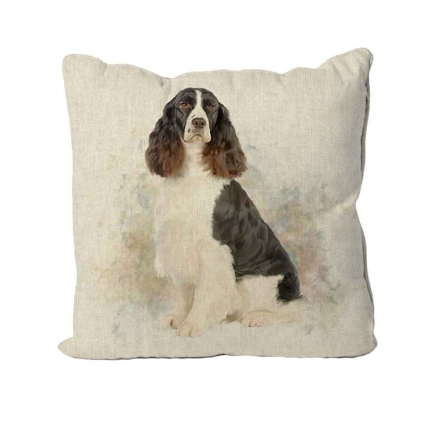 Handmade Springer Spaniel Dog Cushion-Linen. Size 40x40cm- (16"x16") CUS134