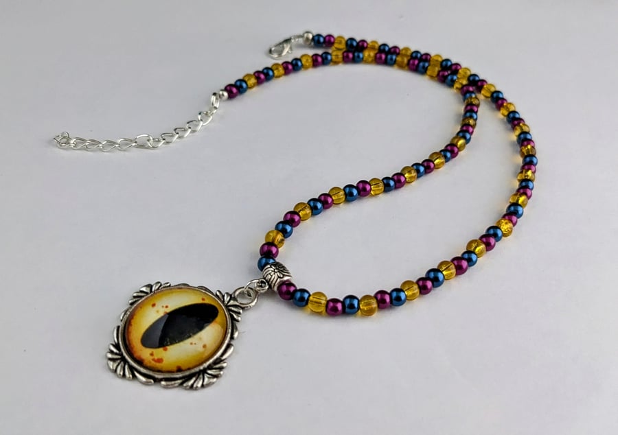 Blue, magenta and yellow dragon eye necklace - 1001786D