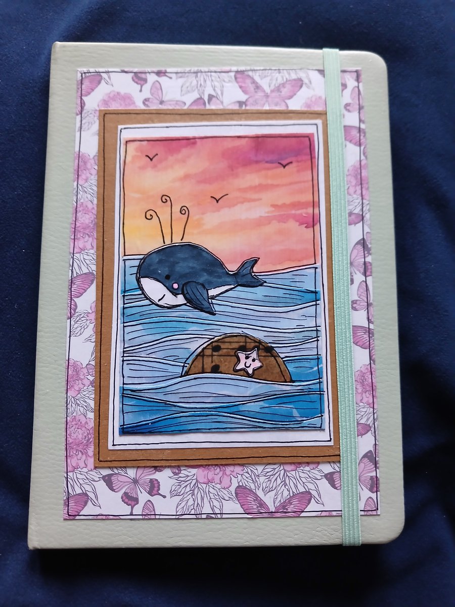 Beautiful hand decorated A5 notebook with original handmade little paper trees 