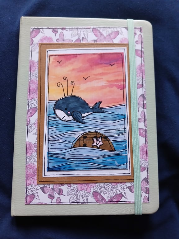 Beautiful hand decorated A5 notebook with original handmade little paper trees 