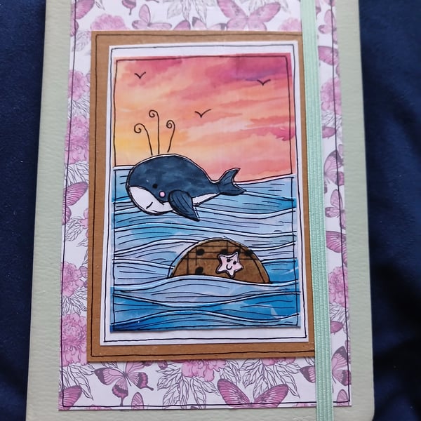 Beautiful hand decorated A5 notebook with original handmade little paper trees 
