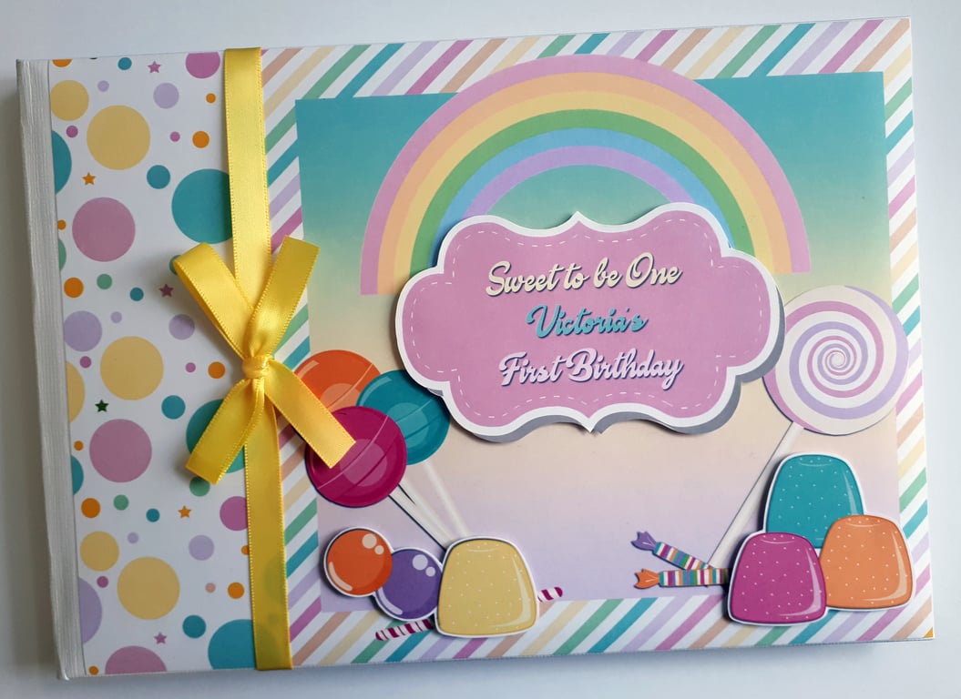 Personalised sweets and candy birthday guest book,  Candy shop party book