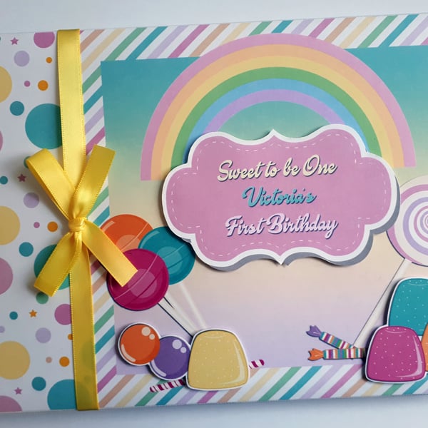 Personalised sweets and candy birthday guest book,  Candy shop party book