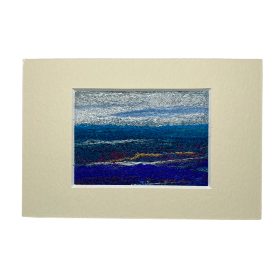 ACEO Textile art , needle felted silk and wool picture, ocean view