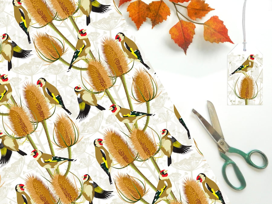 Goldfinch Gift Wrap - British Bird, Eco Friendly, Compostable