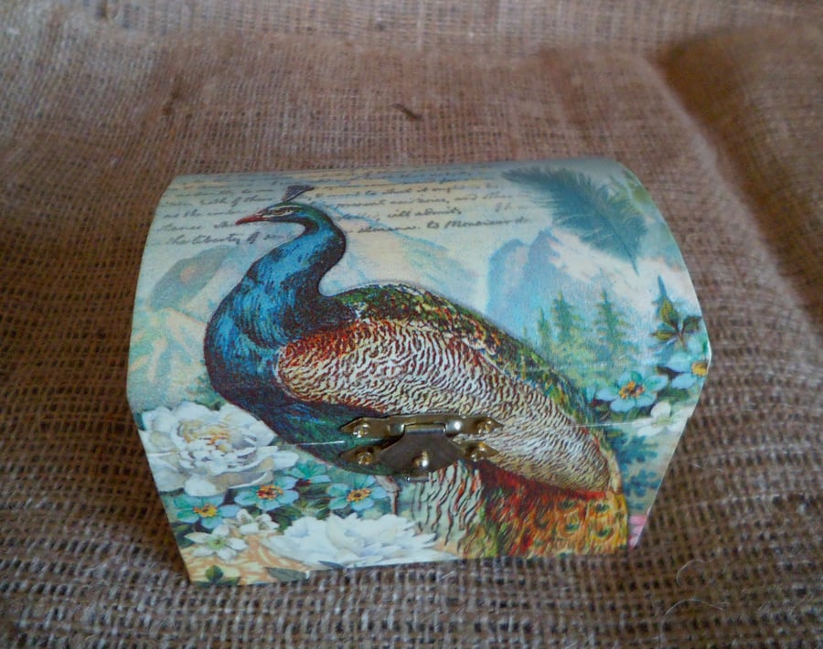 Peacock Trinket Jewellery Treasures Gift Wooden Small Chest Box Unusual