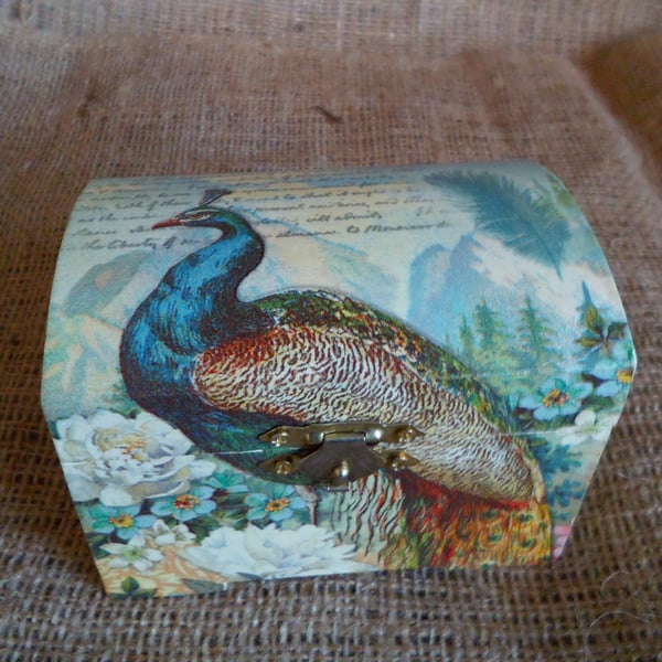 Peacock Trinket Jewellery Treasures Gift Wooden Small Chest Box Unusual