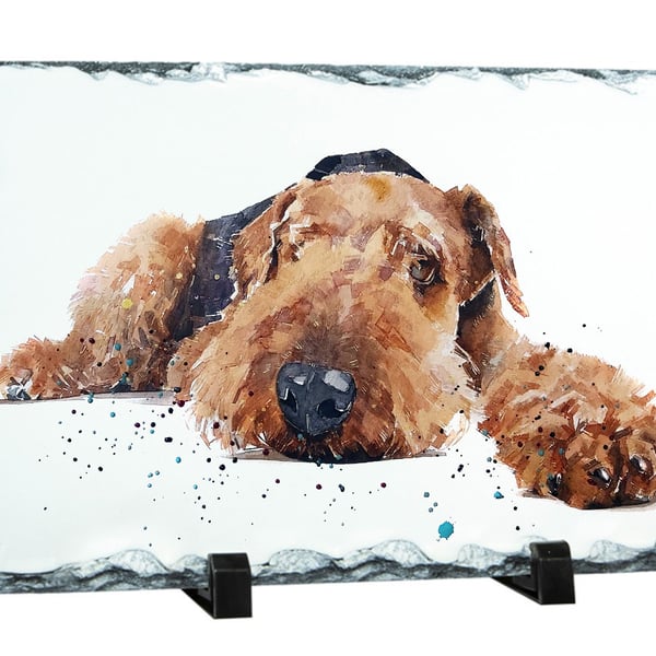 Airedale Terrier Reclined Natural rock slate - Airedale Terrier Rock photo slate