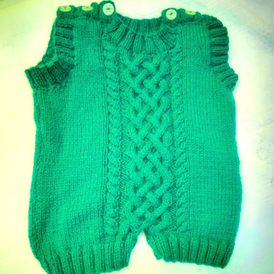 Cabled All In One for a Baby Boy or Girl, Knitted Romper, Custom Make