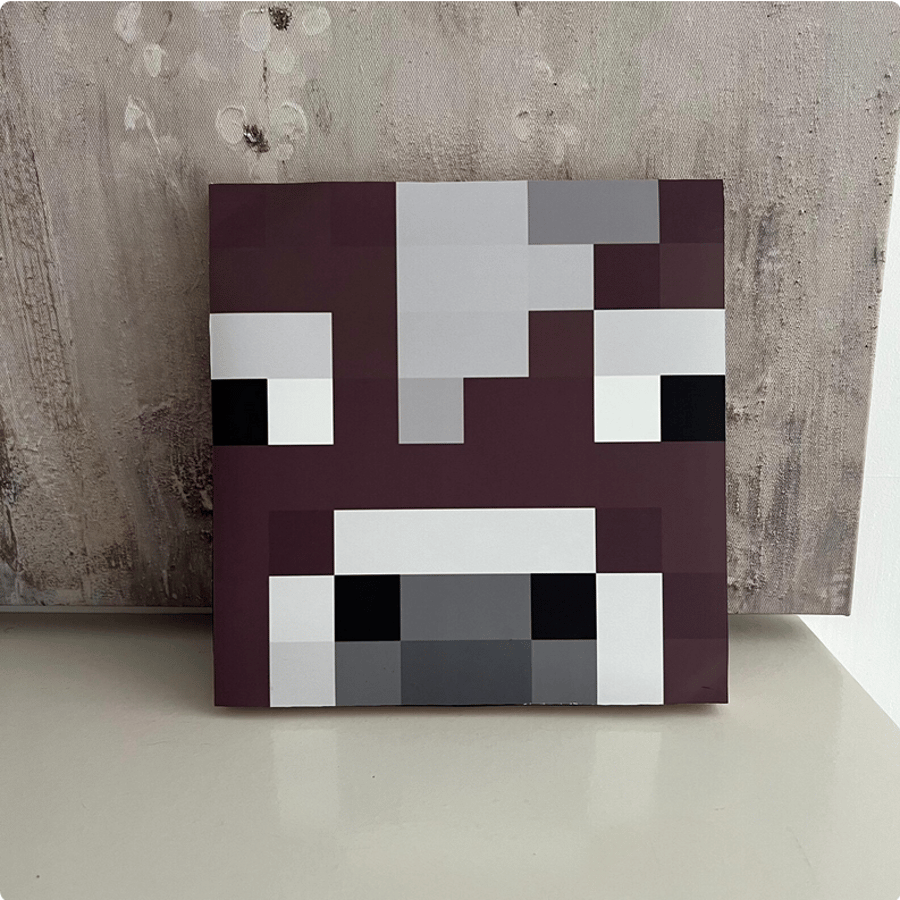 Pixel Cow Face – Freestanding Block Art Plaque for Gaming Fans