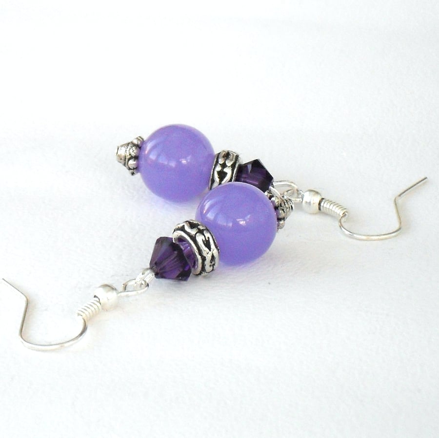 Purple handmade earrings, with purple jade and Swarovski crystal elements