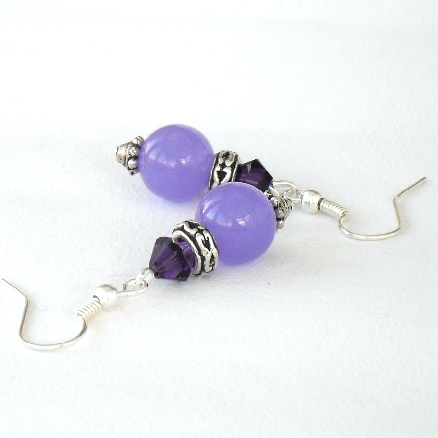 Purple handmade earrings, with purple jade and Swarovski crystal elements