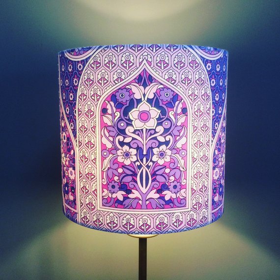 Lovely Amethyst Purple Pink Pat Albeck Minaret 60s 70s vintage fabric Lampshade 